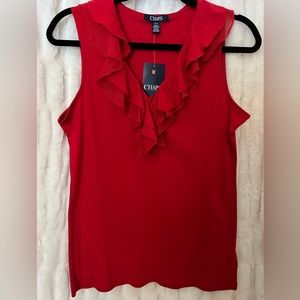 NWT, Chaps Red ruffled neck line tank top. Size L
